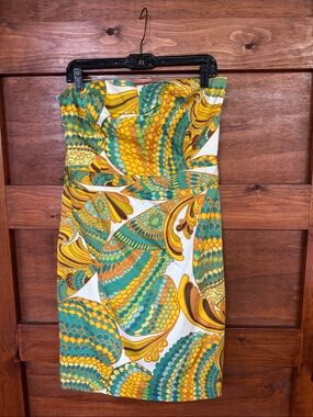 Banana Republic Multicolor Strapless Dress in Yellow, Teal & White